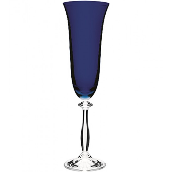 Jogo 6 Taças 190ml Para Champanhe Angela Azul Decorada Cristal Ecológico